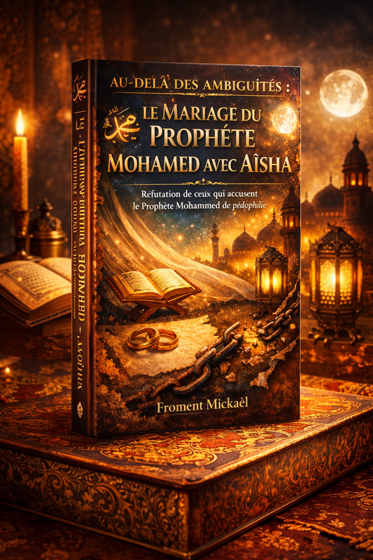 Livre islamique de réflexion historique et théologique intitulé Au-delà des ambiguïtés : le mariage du Prophète Mohamed - Mahomet - avec Aïsha, par Froment Mickaël, proposant une analyse contextualisée et sourcée des sources islamiques face aux accusations contemporaines de pédophilie.