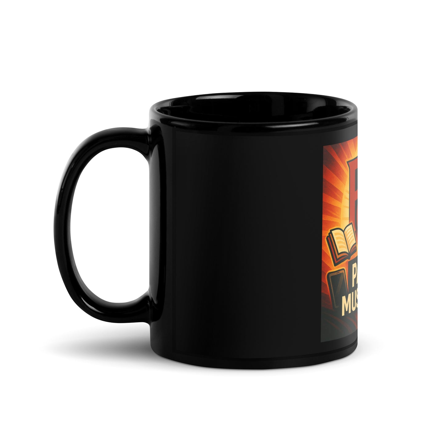 Mug noir Parole Musulmane – Cadeau islamique original avec design PM, livre, micro et croissant étoilé – Tasse café stylée pour musulmans engagés – Boutique islam & culture musulmane – Accessoire déco musulman, parfait pour bureau, cuisine ou podcasting