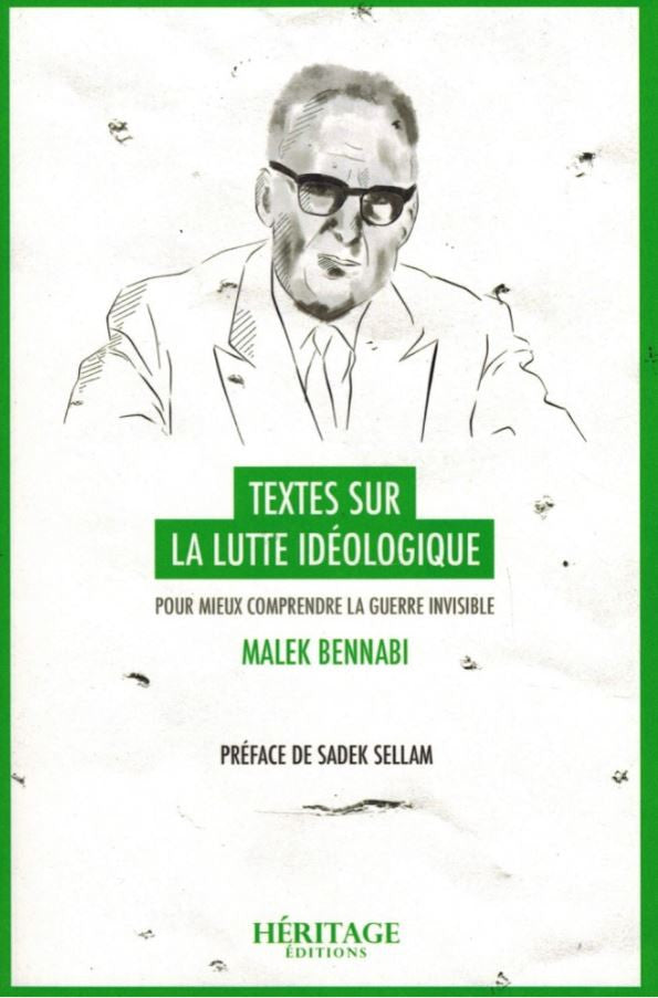 Couverture du livre Textes sur la Lutte Idéologique de Malek Bennabi, posée debout sur une pierre dans un décor automnal tamisé. Le cadre naturel, baigné de lumière dorée et de feuilles tombantes, met en valeur le vert du livre, évoquant la clarté intellectuelle et la résistance face à la guerre des idées. Une mise en scène élégante et profonde, idéale pour la boutique.