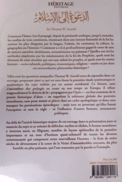Couverture du livre "La Prédication de l’Islam – Une histoire de la propagation de la foi musulmane" de Sir Thomas W. Arnold, publié par Héritage Éditions, avec un portrait en sépia de l’auteur et une présentation sobre sur fond blanc et ocre.