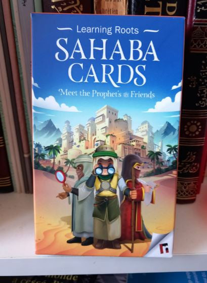Jeu éducatif Sahaba Cards – Apprends à connaître les compagnons du Prophète ﷺ. Jeu de cartes interactif en anglais pour enfants, produit par Learning Roots, ludique et instructif pour découvrir les figures emblématiques de l’Islam.