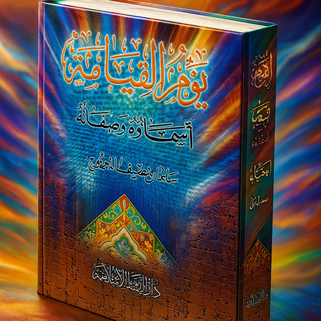 Couverture 3D HDR du livre islamique en arabe يوم القيامة أسماؤه وصفاته de سلمان نُصَيف الدَخْروج, édition دار البشائر الإسلامية, destiné aux lecteurs arabophones, ouvrage sur le Jour du Jugement en Islam