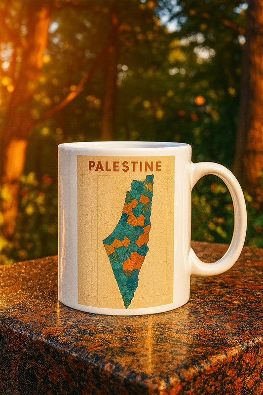 Affichez fièrement votre attachement à la Palestine avec ce mug unique, sublimé d’une carte artistique aux teintes chaudes et géométriques. Inspiré des illustrations techniques vintage, ce design allie style et histoire, dans un décor chaleureux et moderne.