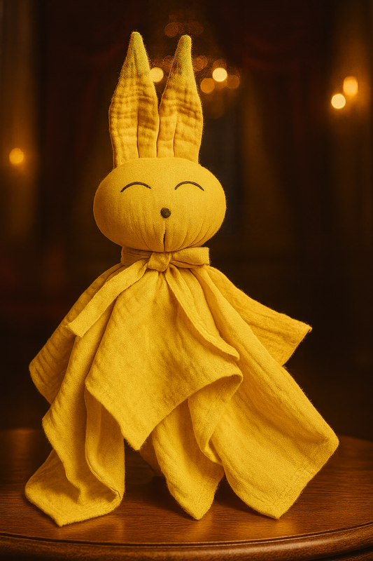 Doudou lapin en coton tout doux, coloris rose tendre, avec de longues oreilles et un visage apaisant cousu à la main. Idéal pour apaiser bébé et l'accompagner dès la naissance