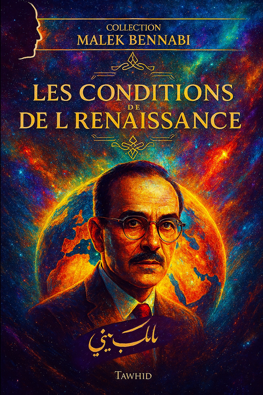 Un ouvrage incontournable, repensé dans une édition visuellement éclatante. Sur fond cosmique illuminé de nuances célestes, le penseur Malek Bennabi apparaît en majesté, comme un phare de lucidité pour notre époque. Son regard profond semble scruter les horizons d’une civilisation en quête de sens.