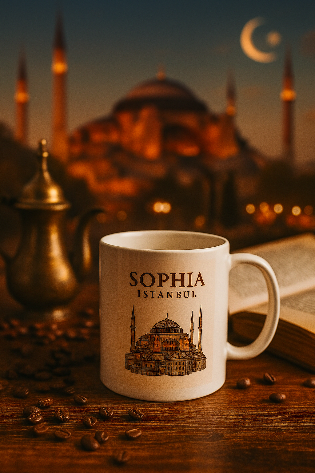 Offrez-vous un moment de détente avec ce mug en céramique orné de l’iconique mosquée Sainte-Sophie. Un design raffiné, des couleurs chaleureuses et une touche orientale pour sublimer vos pauses café. Idéal pour les passionnés de culture, d’architecture et d’Istanbul.
