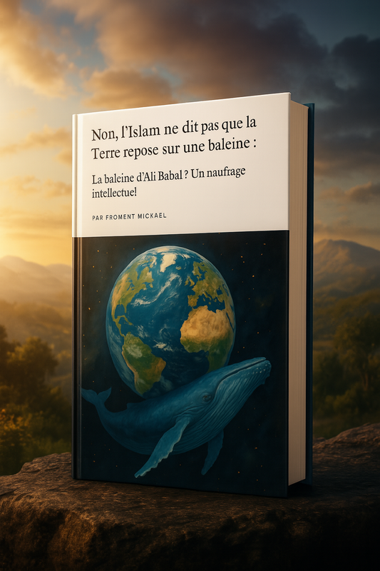 Livret PDF réfutant le mythe selon lequel l’islam enseignerait que la Terre repose sur une baleine. Réponse complète aux accusations d’Ali Babal, avec preuves tirées du Coran, des hadiths authentiques et des avis des savants musulmans. Couverture illustrée en 3D représentant la Terre sur une baleine, titre : "Non, l’Islam ne dit pas que la Terre repose sur une baleine – La baleine d’Ali Babal ? Un naufrage intellectuel" par Froment Mickaël. Contenu clair, réfutation sérieuse, style accessible, utile pour dé