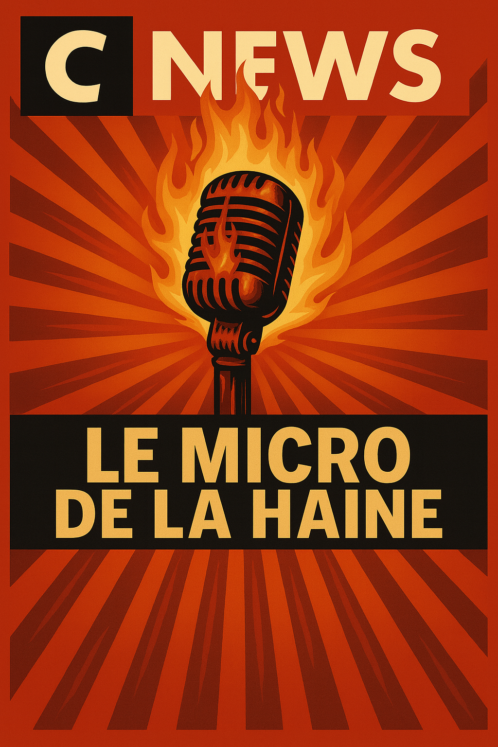 Mug engagé anti-islamophobie – Design percutant CNews Le Micro de la Haine – Tasse noire haut de gamme avec visuel militant, micro en flammes, rayons rouges et message fort – Idéal pour café, bureau ou cadeau – Produit de soutien à une parole musulmane libre et courageuse