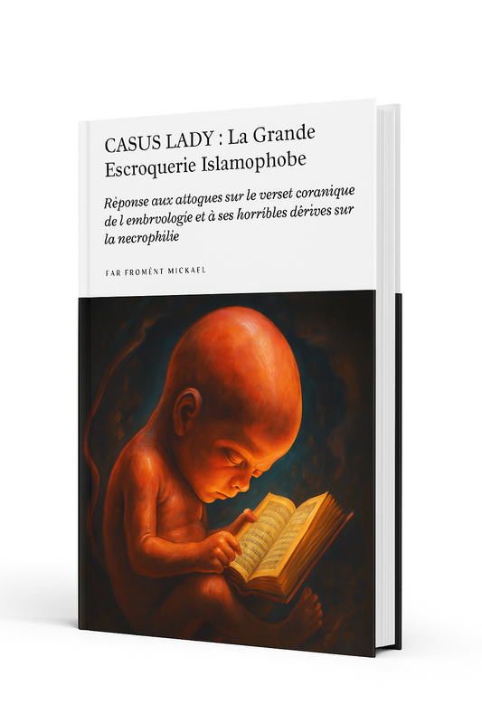 Casus Lady : La Grande Escroquerie Islamophobe – Froment Mickaël
Réponse rigoureuse aux attaques abusives portées contre un verset coranique relatif à l’embryologie, et à ses dérives outrancières évoquant la nécrophilie. Une analyse engagée qui déconstruit méthodiquement les arguments fallacieux islamophobes, avec une approche claire, documentée et accessible. Parfait pour ceux qui souhaitent contrer la désinformation avec intelligence et respect.
