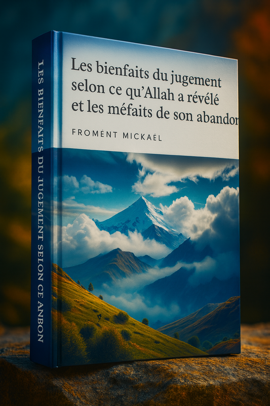 Couverture du livre islamique « Les bienfaits du jugement selon ce qu’Allah a révélé et les méfaits de son abandon » par Froment Mickaël – édition religieuse musulmane, rappel spirituel sur la justice, le Coran et les conséquences de l’abandon des lois divines. الشريعة . الله . القران . الرسول .