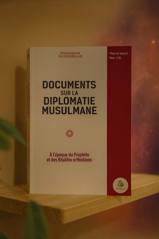 Couverture du livre "Documents sur la diplomatie musulmane" de Muhammad Hamidullah, thèse de doctorat soutenue à Paris en 1935, portant sur la correspondance et les pratiques diplomatiques à l’époque du Prophète et des califes bien guidés.