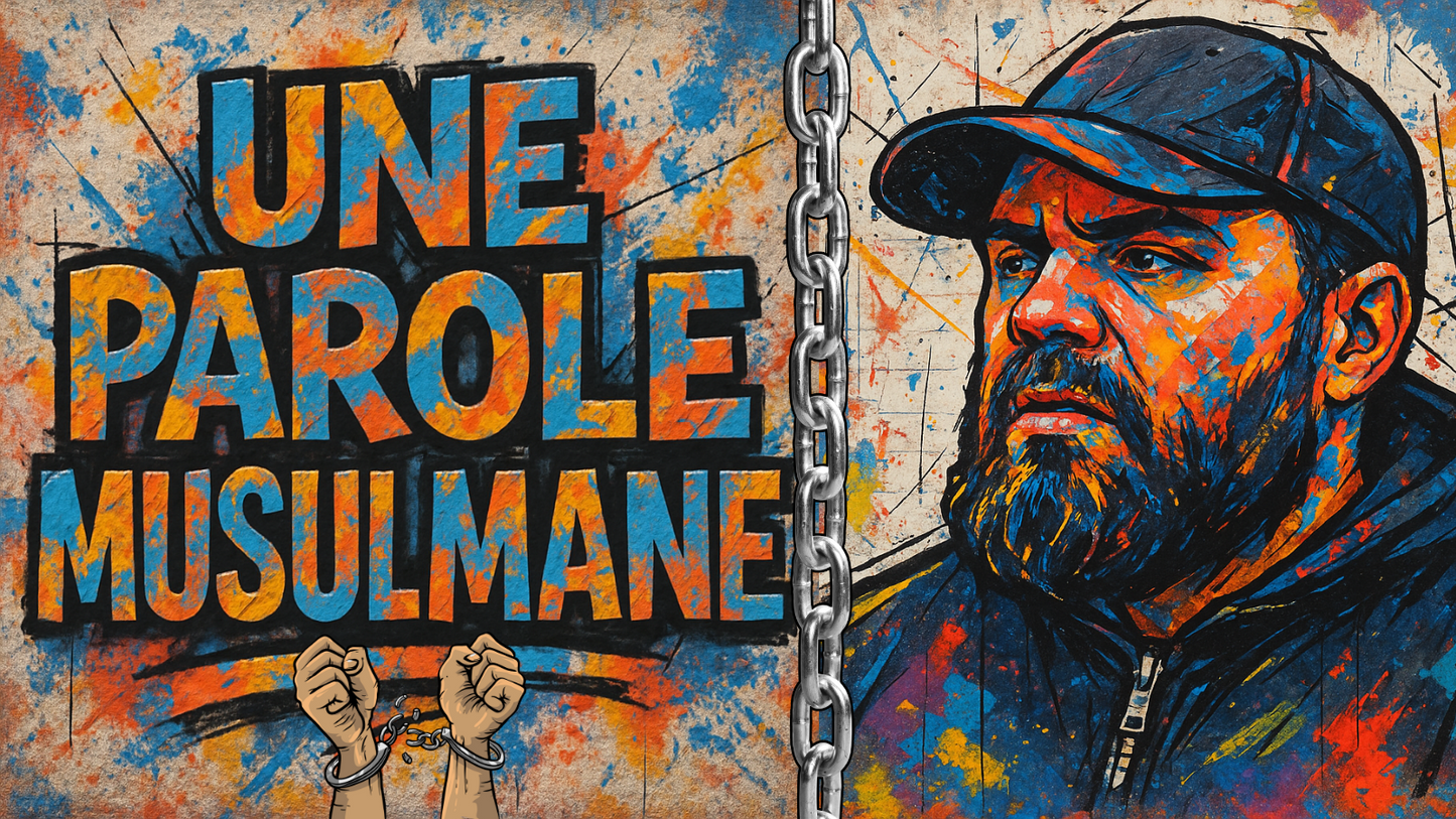 Mug noir UNE PAROLE MUSULMANE – Tasse en céramique avec design graffiti coloré, illustration artistique et message engagé. Accessoire musulman original, cadeau unique et décoratif.