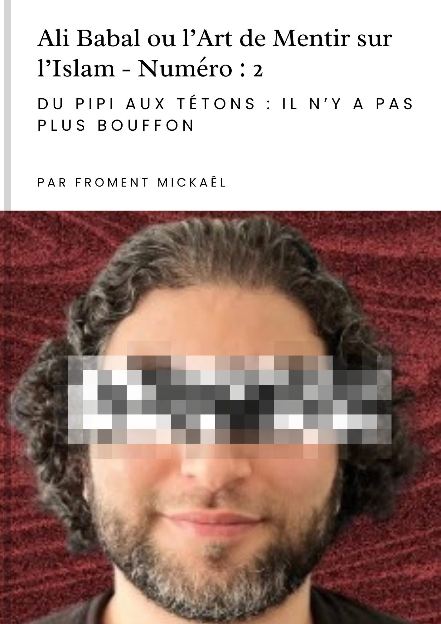 Livre “Ali Babal ou l’Art de Mentir sur l’Islam – Numéro 2” de Froment Mickaël, réfutation des mensonges médiatiques sur l’islam, analyse du discours d’Ali Babal sur CNews et Quotidien, livret militant de la collection Le Micro de la Haine.
