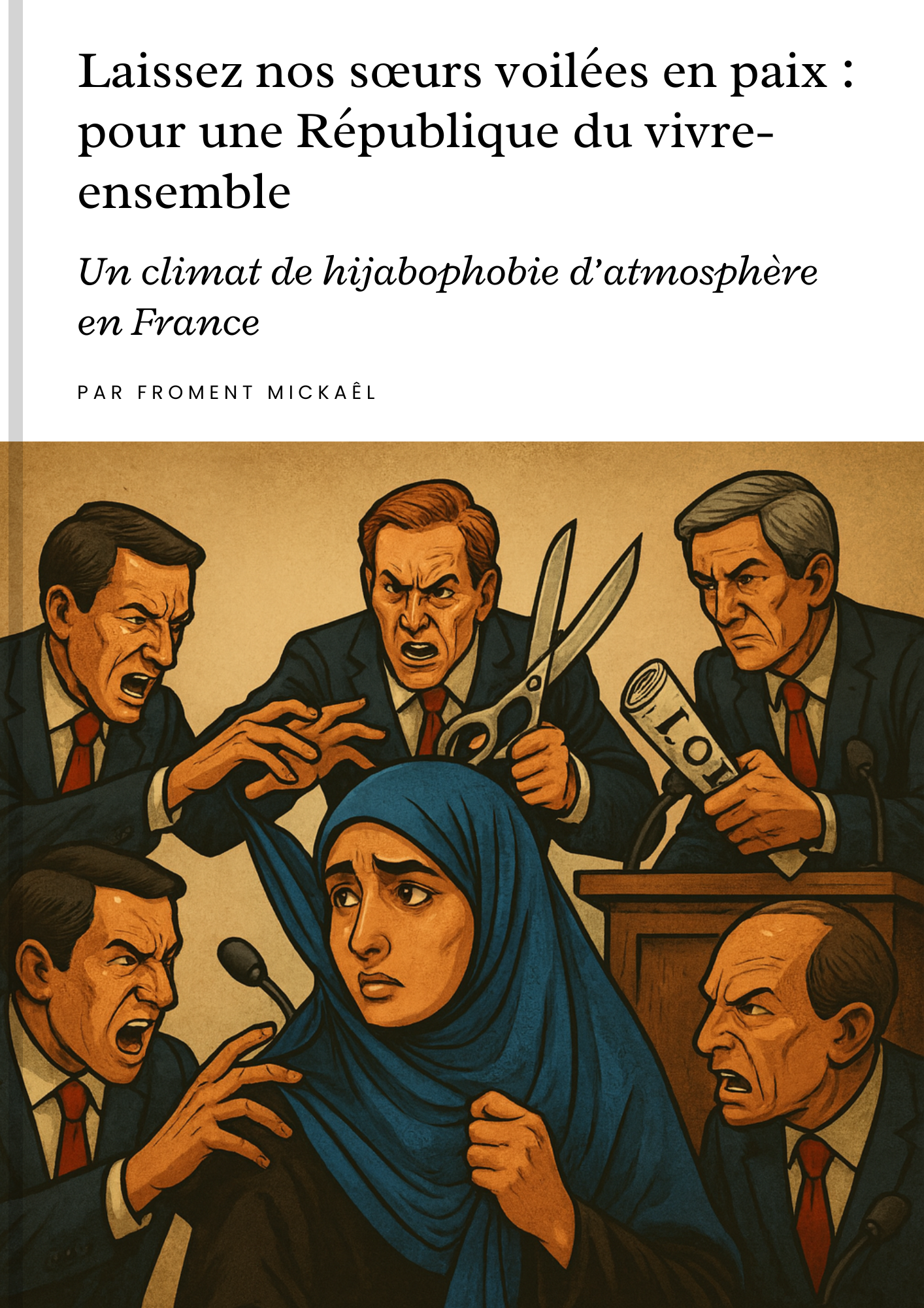 PDF engagé de Froment Mickaël dénonçant la hijabophobie en France, plaidoyer pour la liberté religieuse et le respect des femmes musulmanes voilées.