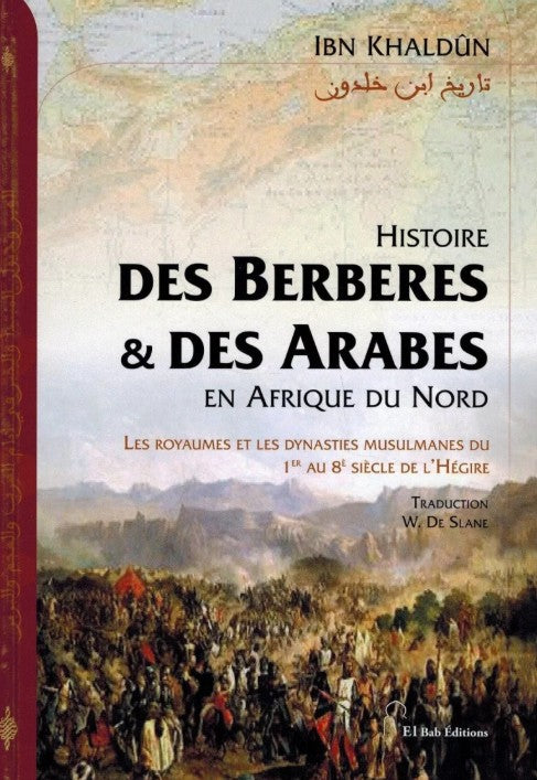 Livre d’Ibn Khaldûn Histoire des Berbères et des Arabes en Afrique du Nord en 3D, posé sur un décor oriental haut en couleurs, avec un fond historique et lumineux. Ouvrage rare et incontournable sur l’histoire des dynasties musulmanes du Maghreb.